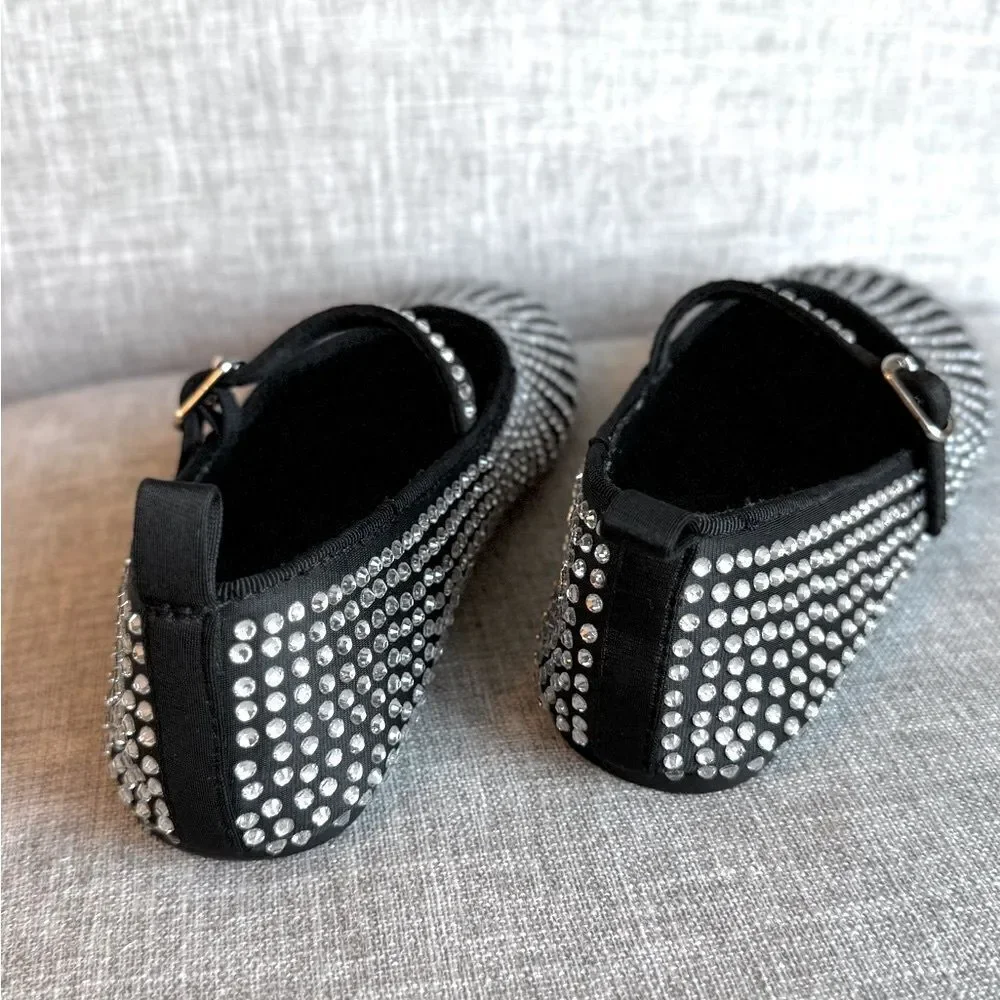 ⭕️ ZARA Girls Kids Black and Silver Studded Shoes Crystals